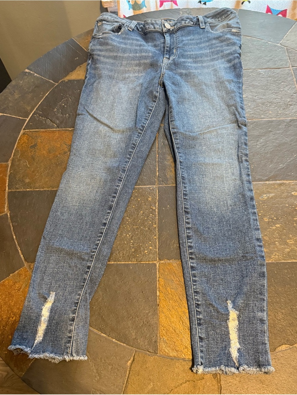 Maurices Mid-Blue Straight Leg Jeans with Frayed Hem